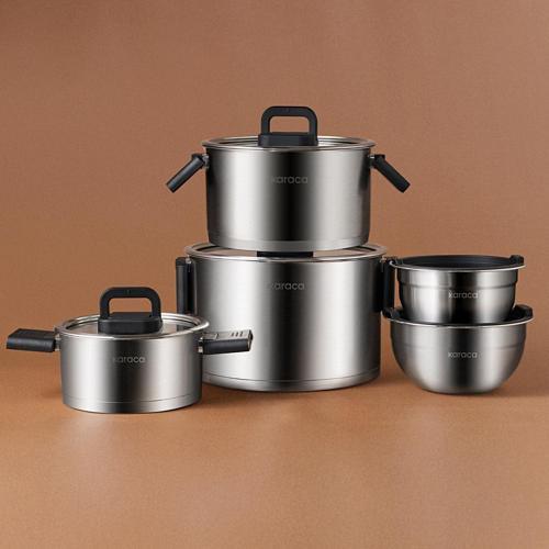 Aşiyan Katlanabilir Kulplu 10 Parça Çelik Tencere Seti