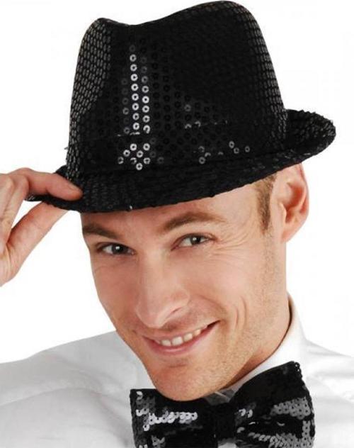 Disko Star Siyah Payetli Fötr Şapka Yetişkin Boy