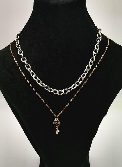 Altın ve Gümüş Zincir İkili Anahtar Figürlü Kolye