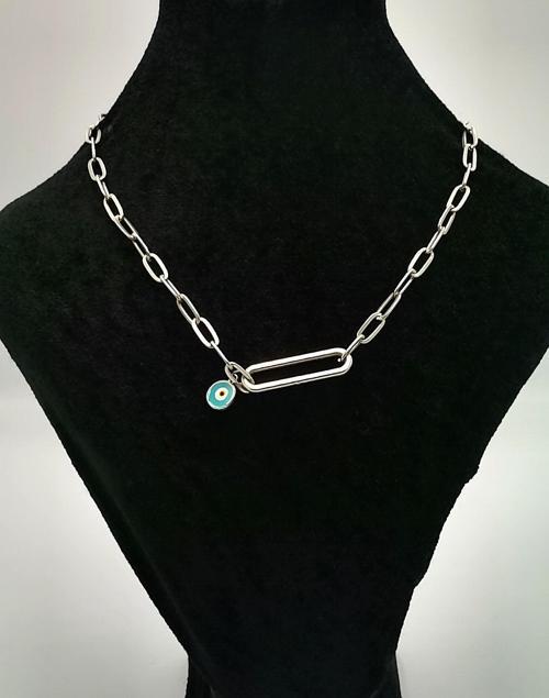 Gümüş Zincir Nazar Boncuğu Figürlü Kolye