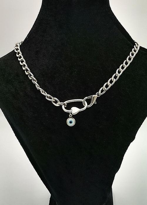 Gümüş Zincir Nazar Boncuğu Figürlü Kolye