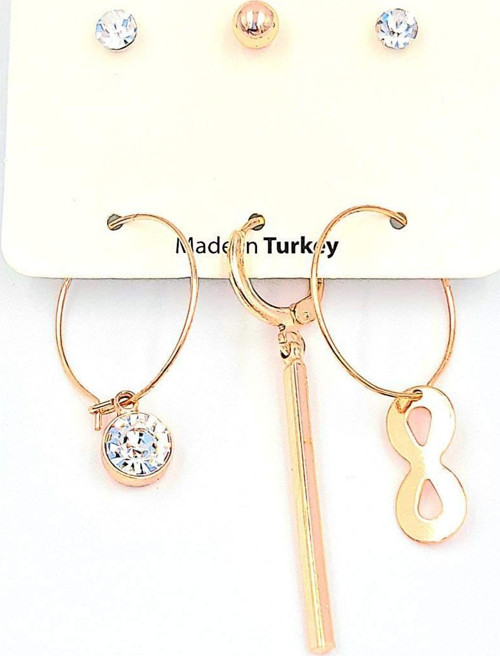 Rose Renk Karışık Çoklu Küpe