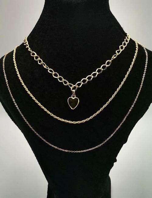 Üçlü Sarı Renk Zincirli Figürlü Lüks Kararmaz Kolye