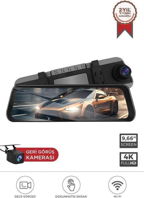 M8/8804 Siyah 4K Araç içi 9.6 inç Dokunmatik Dikiz Ayna Gece Görüş GPS ÖnveArka Araç Kamerası