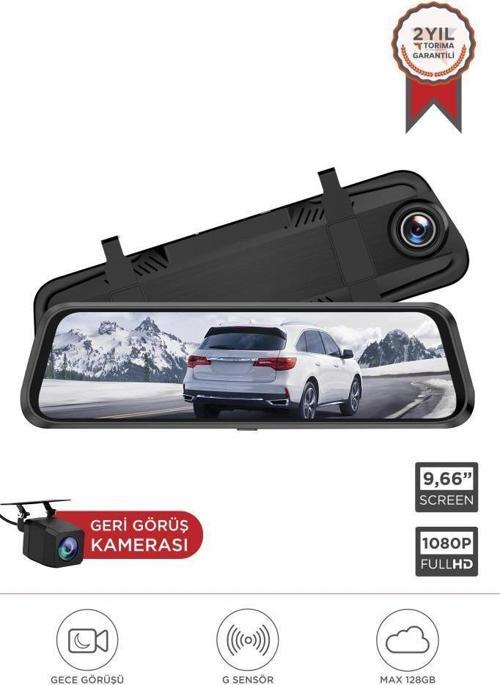 V7AHD Siyah 1080P Araç içi 9.6inç Dokunmatik Dikiz Ayna Gece Görüşü Ön ve Arka Araç Kamerası