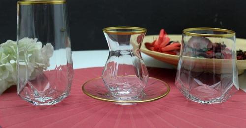 Alya Gold Yaldızlı 24 Parça Çay-Meşrubat Su Takımı