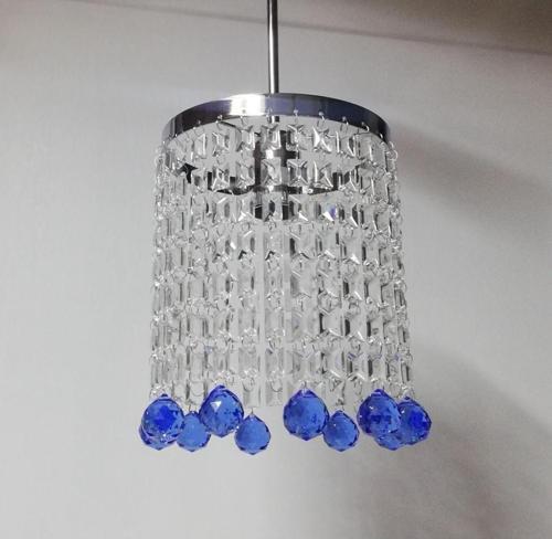 Şeffaf Ve Mavi Toptaşlı Mutfak Oturma Yatak Odası Avizesi Metal Krom İskelet