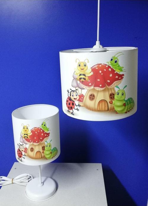 Çocuk Odası Genç Odası Avize Abajur Seti Beyaz Metal Ayaklı Pvc Başlık