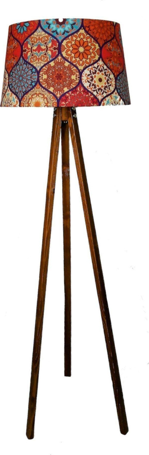 Damla Desen Masif 3 Ayaklı Lambader( Turuncu/ Açık Ceviz)
