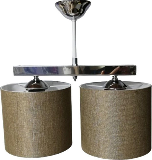 2 Lii Metal Krom İskelet Hasır Başlıklı Avize