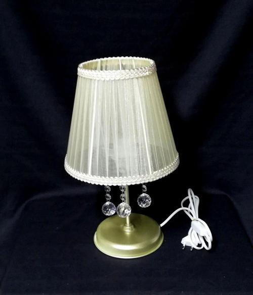 Krem Başlıklı Metal Gold Ayaklı Taşlı Yatak Odası Abajuru