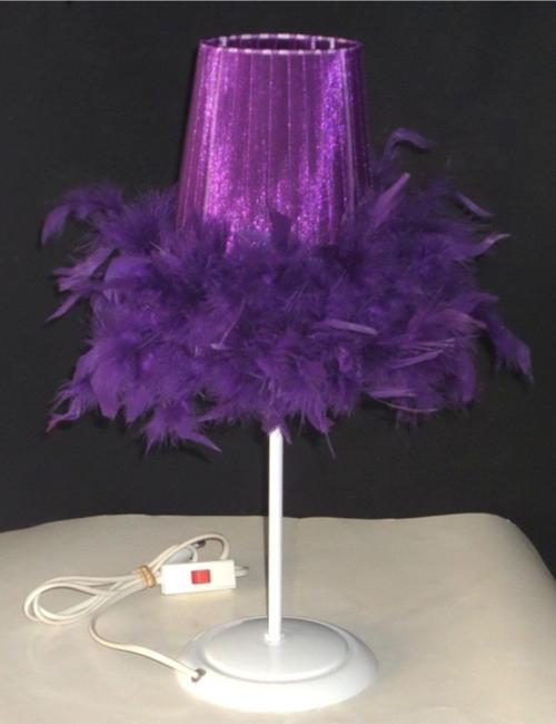 Çocuk Genç  Yatak Odası Beyaz Metal Ayaklı Mor Tüylü Abajur