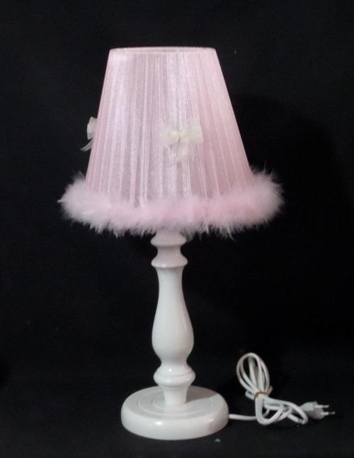 Pembe Peluş Tüylü Fiyonklu Çocuk Odası Yatak Odası Abajur