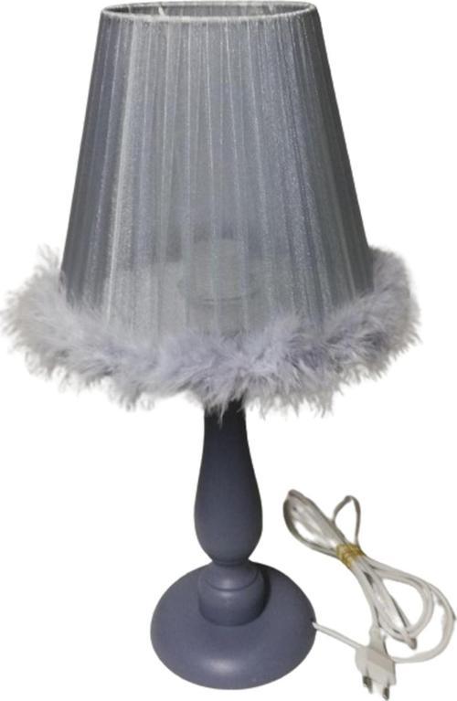 Gri Ahşap Ayaklı Gri Başlıklı Abajur