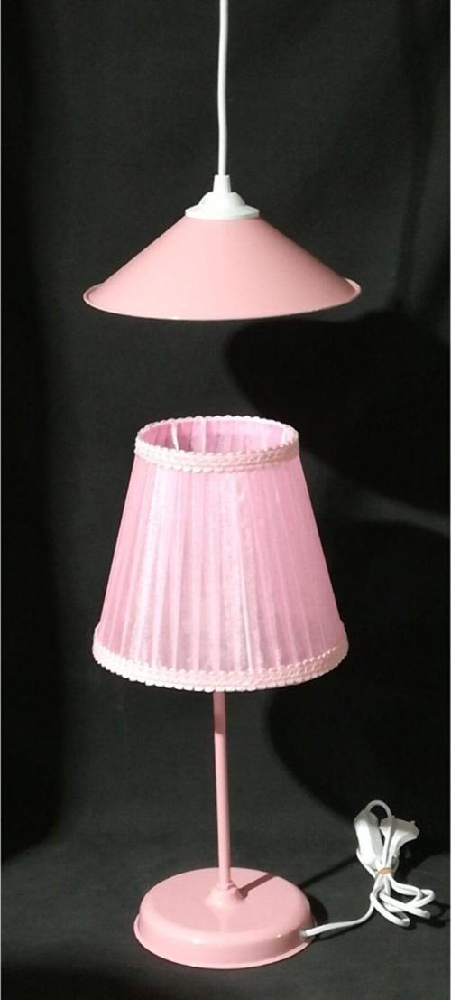 Pembe Kız Çocuk Odası Avize Abajur Takımı Metal Ayaklı