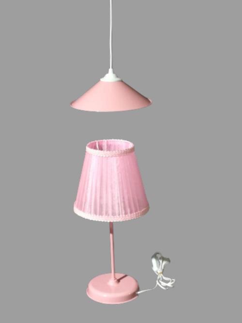 Pembe Başlıklı Kız Çocuk Odası Abajur Avize Seti