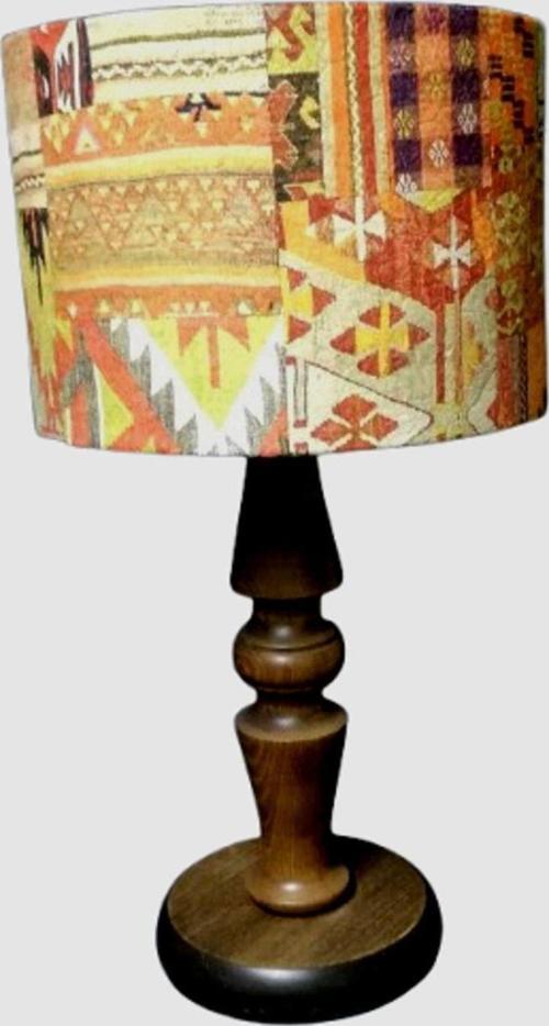 Ahşap Ayaklı Kilim Desenli Abajur