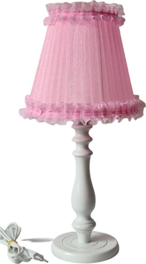 Pembe Fırfırlı Beyaz Ahşap Ayaklı Yatak Odası Abajuru Çocuk Odası Abajur