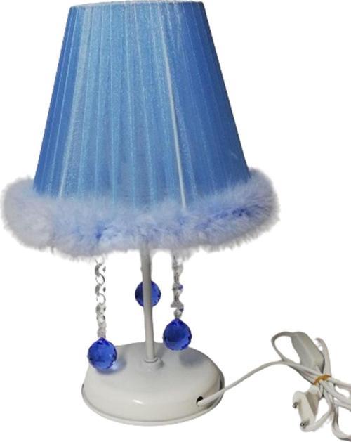 Mavi Tüylü Taşlı Yatak Odası Abajuru