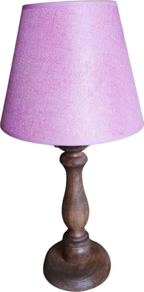 Ceviz Ahşap Ayaklı Abajur Pembe Başlık