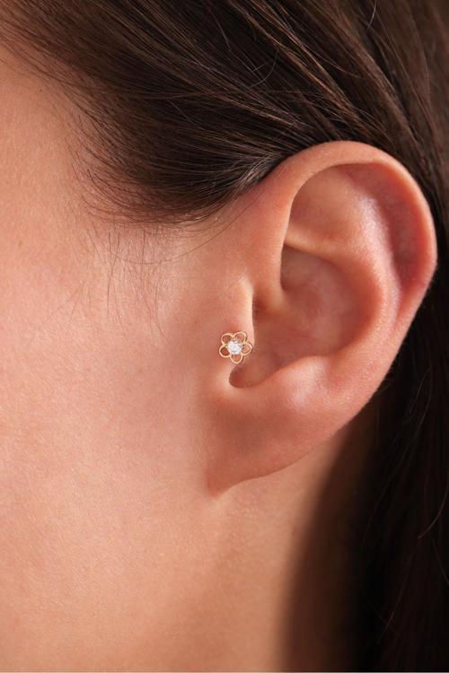 Taşlı Çiçek Tragus Küpe