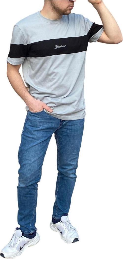 Tişört Bisiklet Yaka Parçalı Desen Detaylı Regular Fit Tshirt Erkek T-Shirt