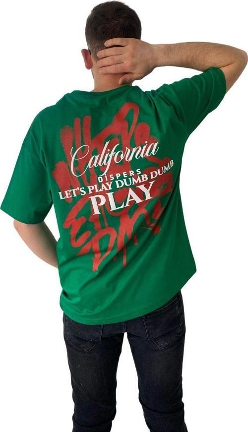 Erkek Tişört Baskılı Bisiklet Yaka Oversize Yeşil Comfort T-Shirt Erkek Tshirt