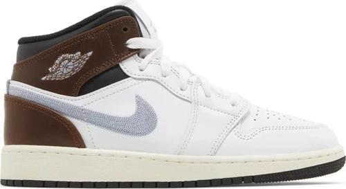 Air Jordan 1 MID SE Leather Unisex Sneaker Hakiki Deri Bilekli Günlük Spor Ayakkabı Beyaz Kahve Duman