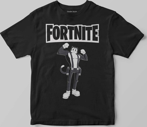 Unisex Siyah Fortnite Kedi Çizgi Tehlikeli Battle Royale Baskılı Warrior Çocuk Tişörtü