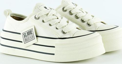 Bej Saten Yüksek Taban Spor Taşlı Bağcıklı Platform Sneaker