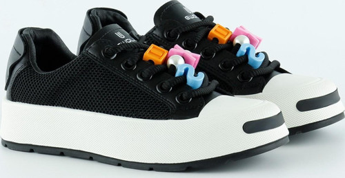 Siyah Yüksek Taban Spor Fileli Harf Detaylı İncili Bağcıklı Platform Sneaker