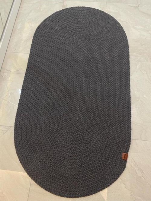 Petek Hasır Jut Antrasit Örgü Halı & Kilim