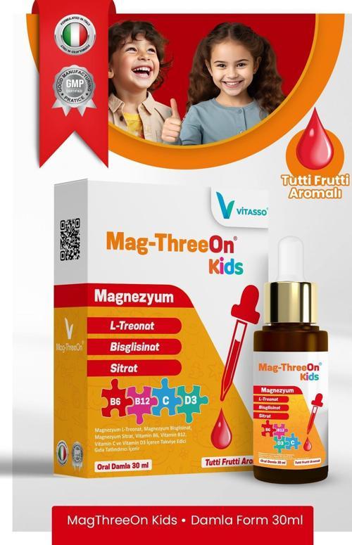 Çocuk Magnezyum DAMLA form Magthreeon Kids Organik Magnezyum Damla - Vitamin ; B12-C-B6-D3  ilk Ve Tek