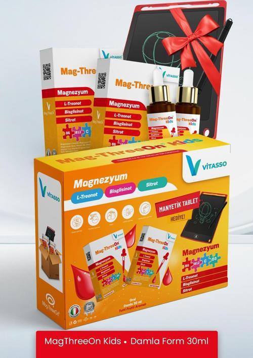 Çocuklar Için Magnezyum Magthreeon Kids Damla Ve Vitamin Hediye Manyetik Tablet Hediyeli 2'li Kofre Paket 