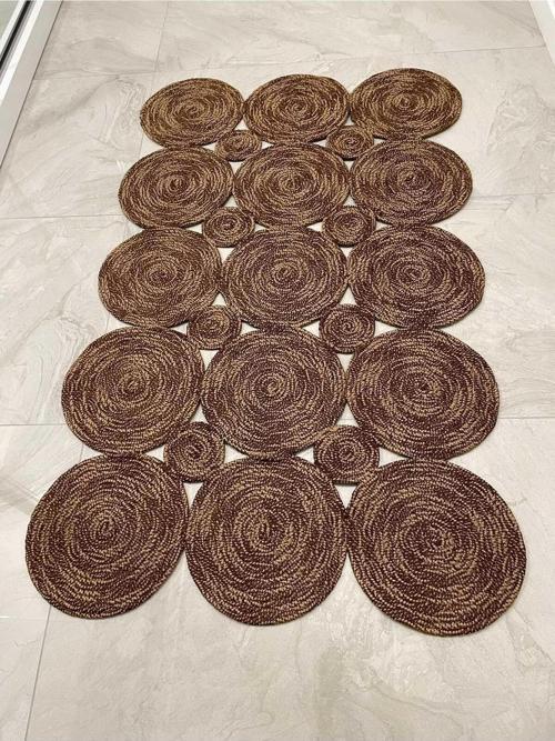 Hasır Jut Multi Kahverengi Örgü Halı & Kilim