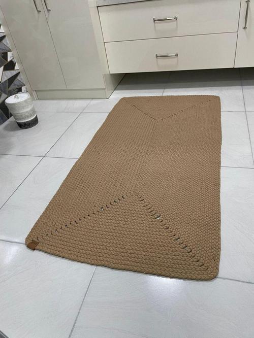 Petek Hasır Jut Rengi Örgü Halı