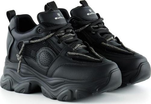Siyah Yüksek Taban Spor Fileli Taşlı Bağcıklı Platform Sneaker