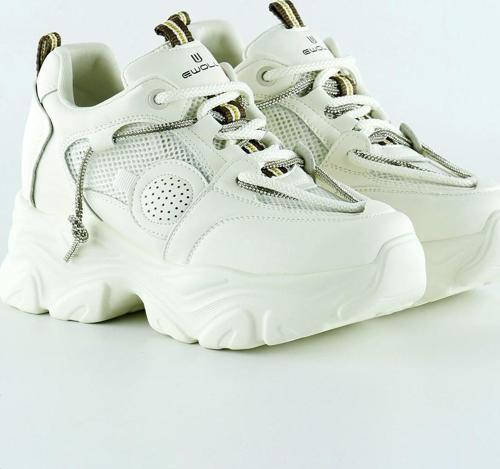Ekru Yüksek Taban Spor Fileli Taşlı Bağcıklı Platform Sneaker