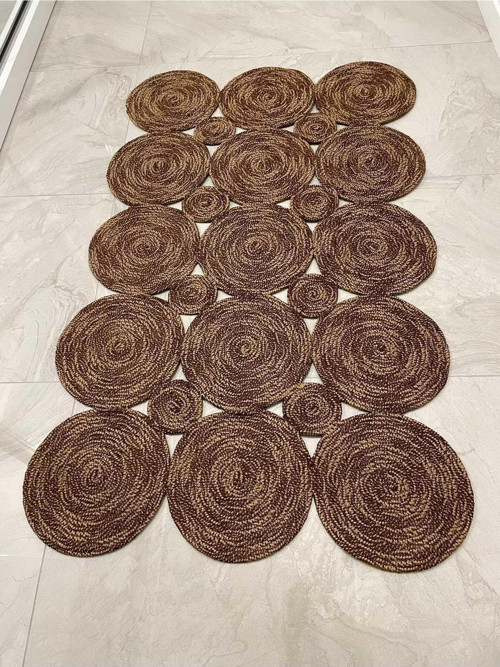 Hasır Jut Multi Kahverengi Örgü Halı & Kilim