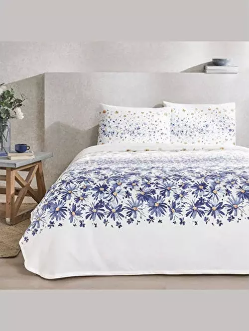 FLORA ÇİFT KİŞİLİK PİKE TAKIMI - MAVİ