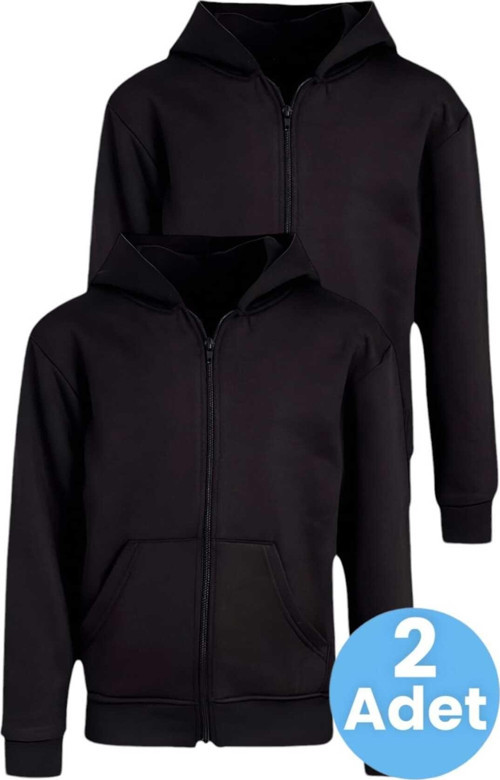 Çocuk Unisex Pamuklu Kapüşonlu Fermuarlı Sweatshirt 2'Li Set