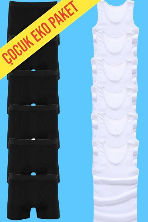 Erkek Çocuk Ikili Set Pamuklu Penye 6 Atlet 6 Boxer