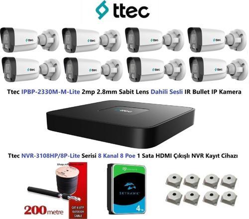 Nif Bilişim Ttec 2mp Mikrofonlu 8 Kameralı 4TB Disk Tak Çalıştır Hazır IP Kamera Seti