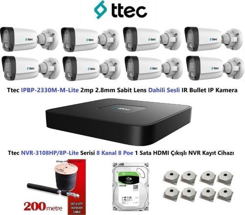 Nif Bilişim Ttec 2mp Mikrofonlu 8 Kameralı 500GB Disk Tak Çalıştır Hazır IP Kamera Seti