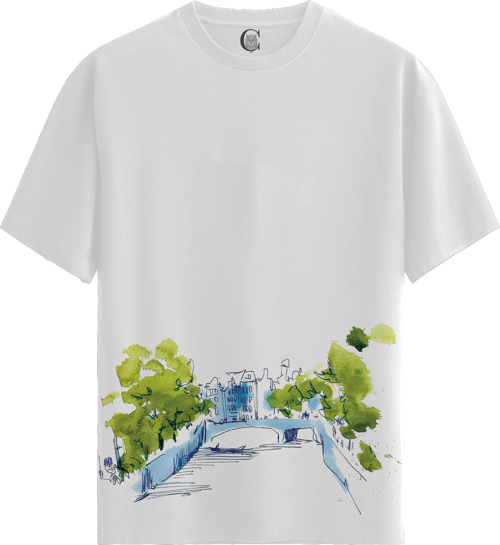 Canal Sketch - %100 Pamuklu Erkek Beyaz Tişört - Premium Quality