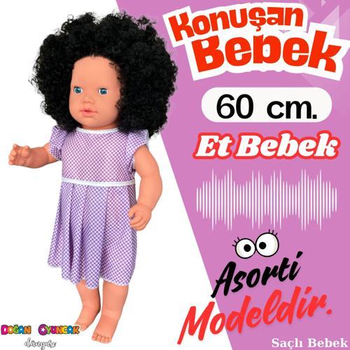 Oynar Gözlü Türkçe Konuşan Nazlı Saçlı Et Bebek 60 Cm. - Konuşabilen Bebek - Saçlı Büyük Bebek