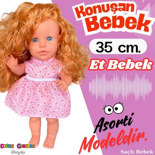 Türkçe Konuşan Sakura Saçlı Et Bebek 35 Cm. - Konuşabilen Bebek - Saçlı Büyük Bebek - Saçlı Bebek