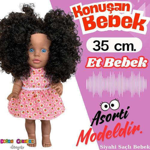 Türkçe Konuşan Siyahi Sakura Saçlı Et Bebek 35 Cm. - Konuşabilen Bebek - Saçlı Büyük Bebek - Saçlı B