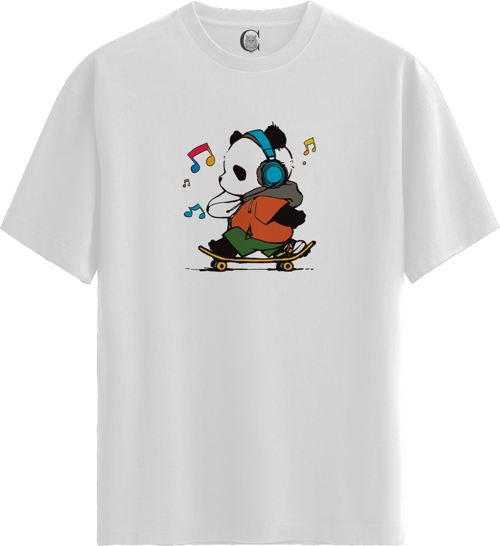 Skater Panda - %100 Pamuklu Erkek Beyaz Tişört - Premium Quality