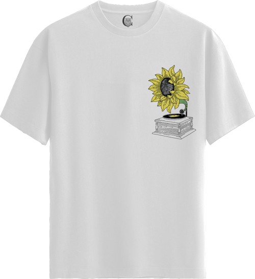 Sunflower Vinyl - %100 Pamuklu Erkek Beyaz Tişört - Premium Quality